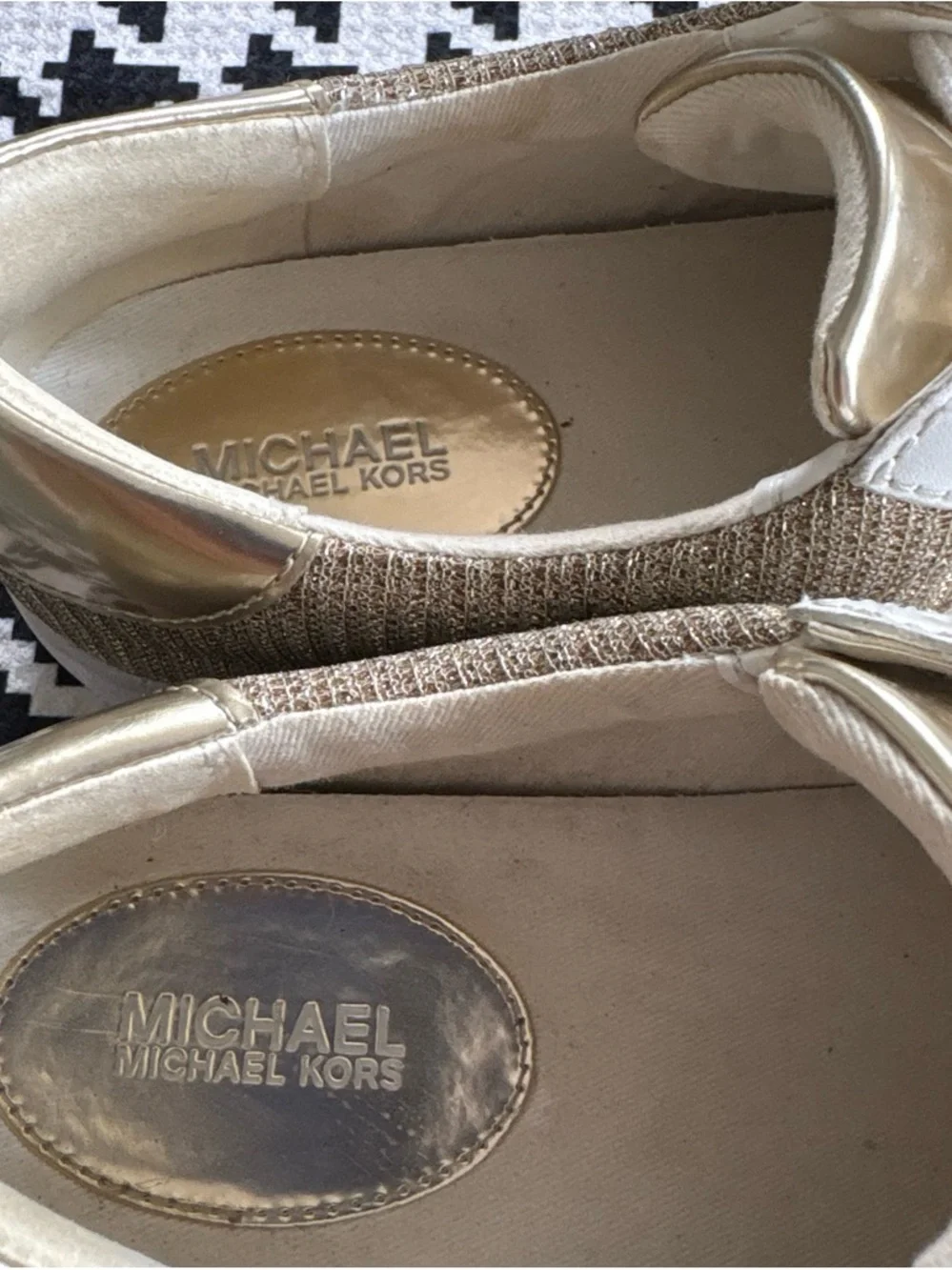 Michael Kors Women’s Metallic Gold and Cream Knit Sneakers